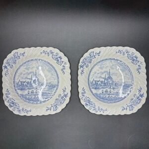 VTG Johnson‎ Bros Tulip Time Porcelain Square Salad Plates 2 England Windmill